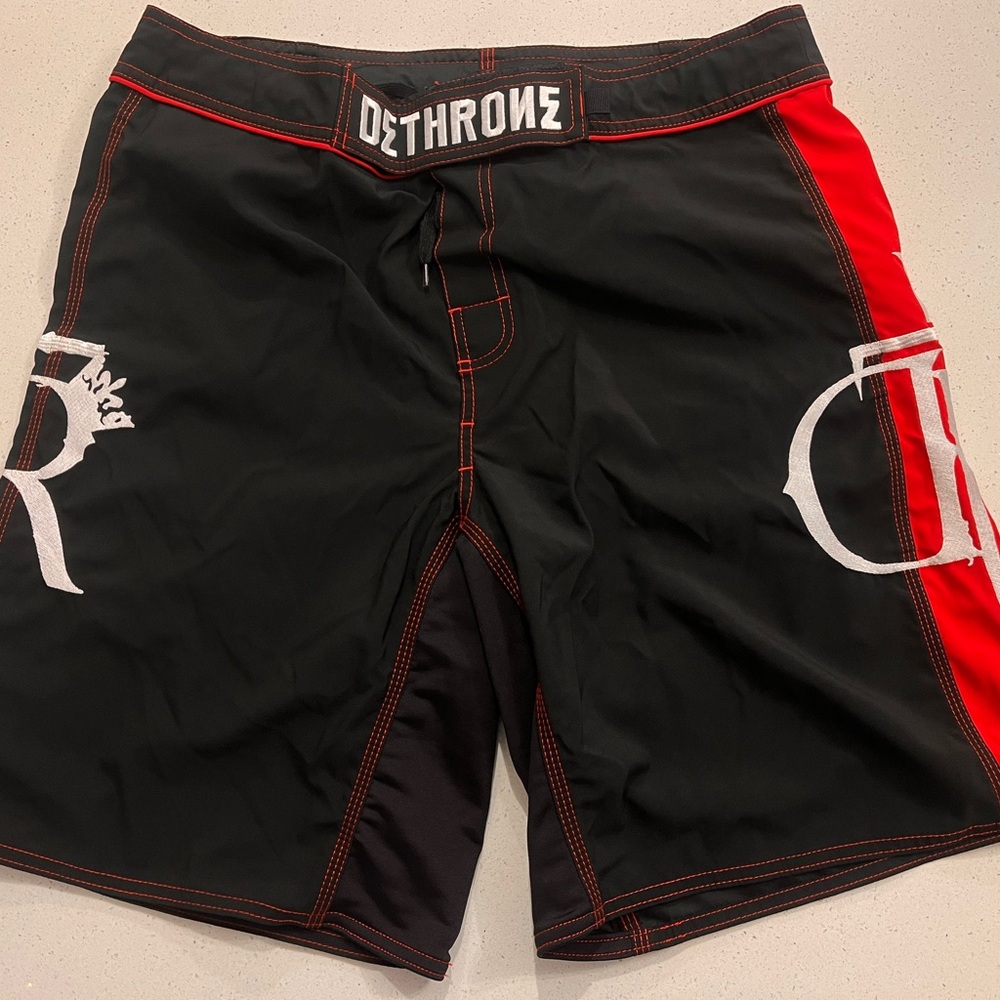 Men's Black and Red Dethrone MMA Fight Shorts, Size 36